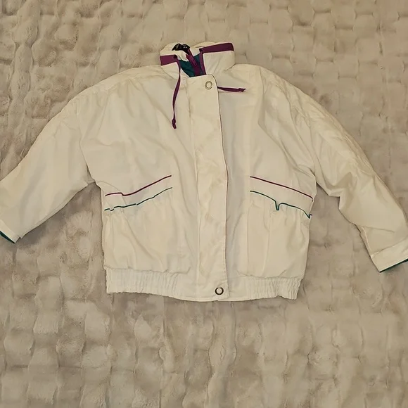 Vintage Izzi Ski Puffer Jacket Coat Womens M White Purple Teal 80s 90s Rare - Picture 2 of 13